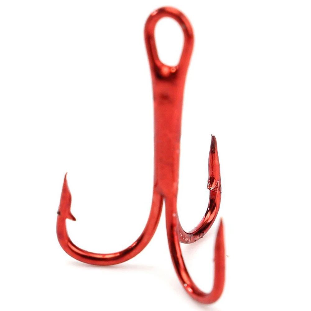 100Pcs/Set Red Fishhook Carbon Steel Treble Jig Hooks Fishing Hooks