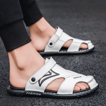 

2020 Men Sandals New Summer Outdoor Breathable Leather Shoes Casual Non-slip Footwear Soft Bottom Hiking Beach Shoes Men Sandals