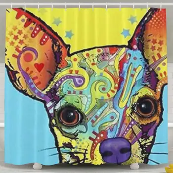 

Curtain Chihuahua Dogs Shower Curtain,Home Indoer Bathroom Decoration Sets with Hooks Shower Bath Curtain,Polyester Fabric