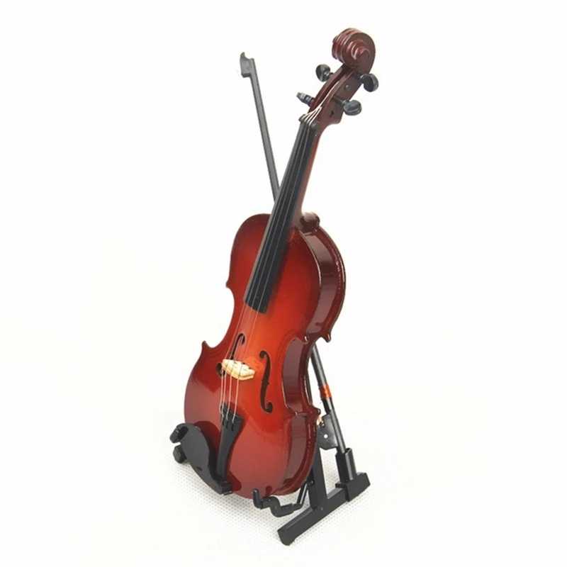 

Upgraded Version Miniature Violin Mini Musical Instruments Violin Model with Support Wooden Collection Home Decorative