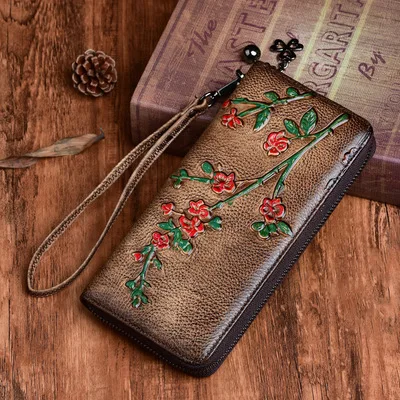 Color A WERAIMJX высококачественные женские кошельки из натуральной кожи модные длинные бумажники с Цветочным Тиснением для женщин бумажник Женский кошелек для монет - Цвет: Color A