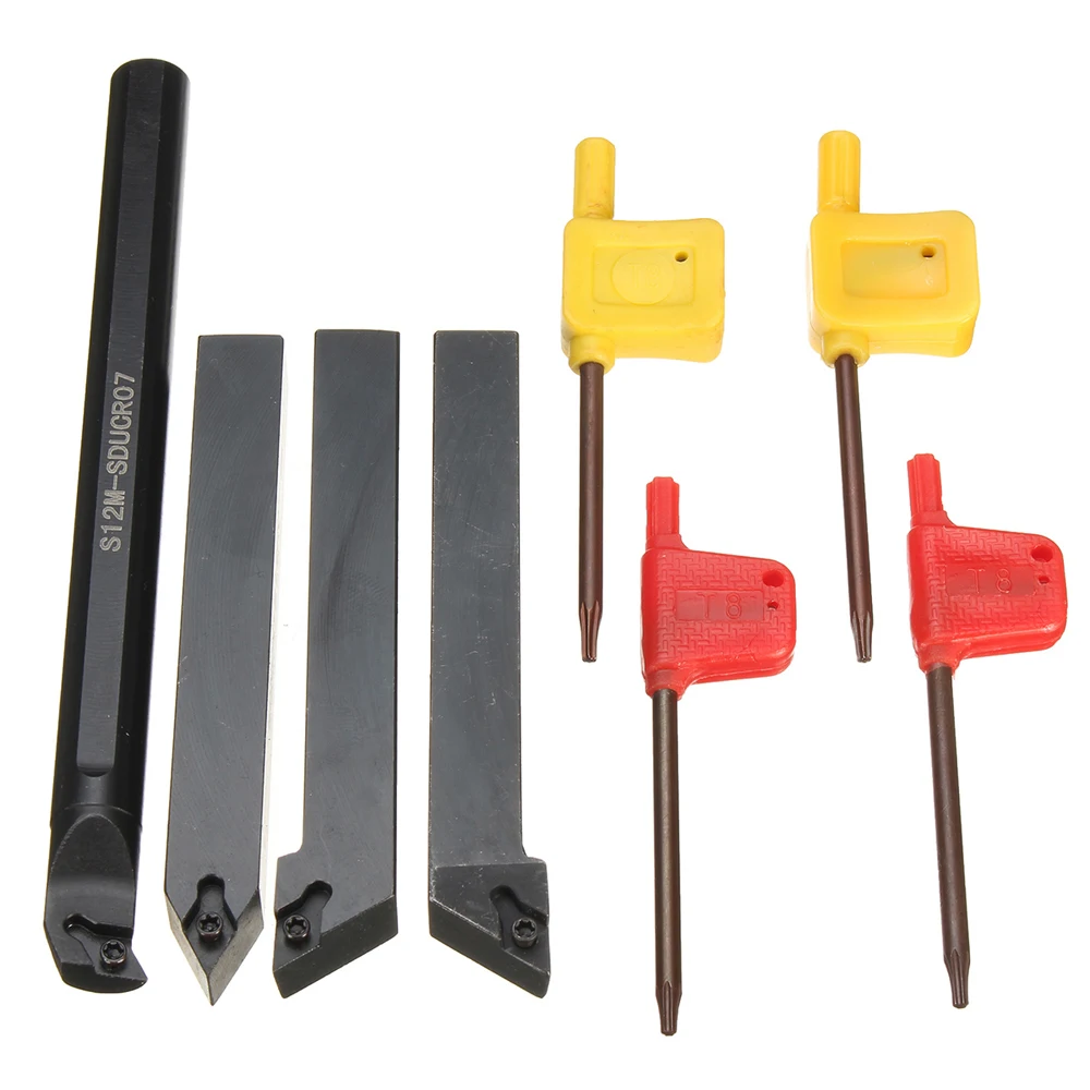 

4Pcs Set of 12mm Lathe Turning Tool Holder Borning Bar + Wrenches for DCMT0702 Insert Rod Industrial Lathe Tools