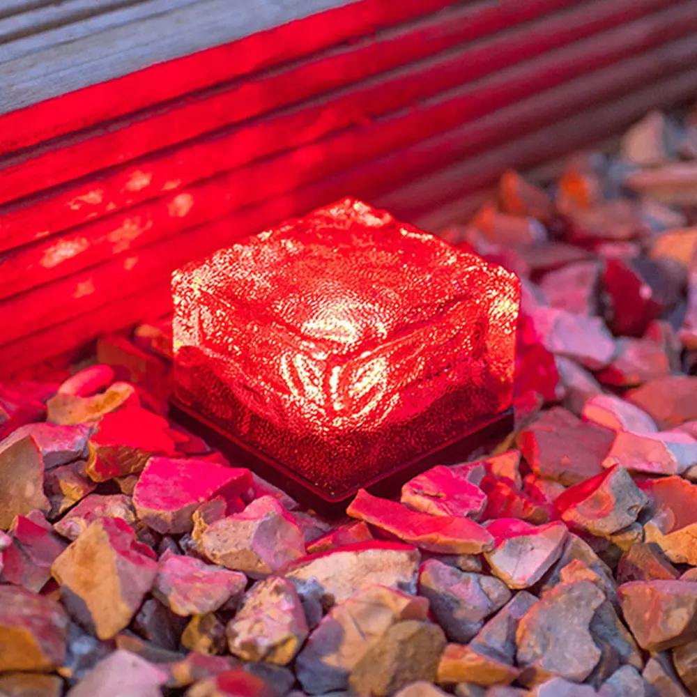 Погребенный свет солнечной энергии желоба безопасности Путь уличная лампа-диск огни прочный кубик льда открытый дом садовый настил - Испускаемый цвет: Red