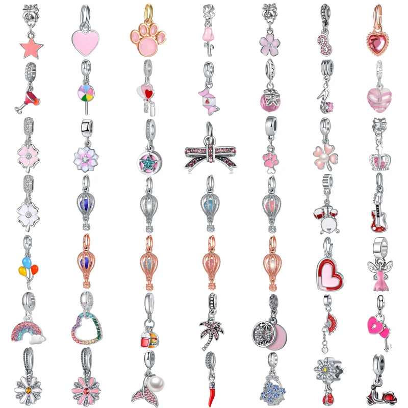 

New Fashion Charm Original Pink Collection Flower Candy Bow Love Heart Pendant for Original Pandora Ladies Bracelet Jewelry Gift