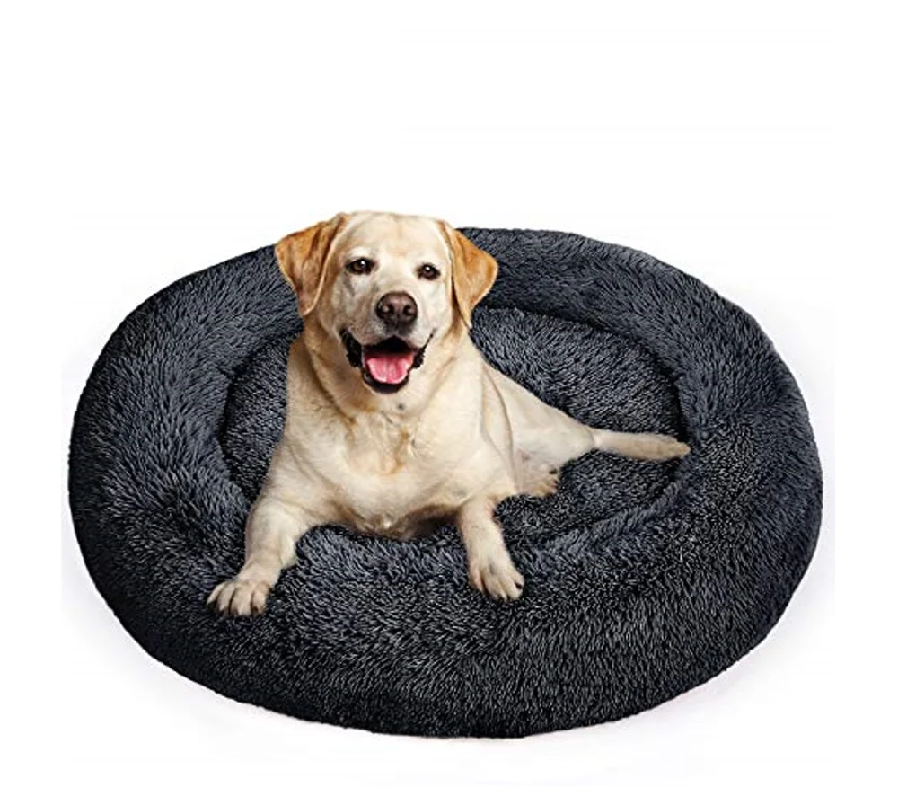 Fluffy Calming Dog Bed Long Plush Donut Pet Bed Hondenmand Round