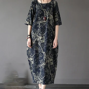

[EWQ] New Summer Spring 2020 Fashion Round Collar Half Sleeve Contrast Color Printed Large Size Dress 5XL Women Tide QE286