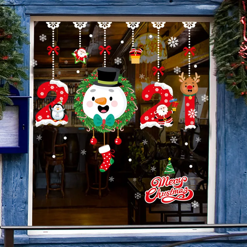 Merry Christmas Window Stickers Santa Claus Snowman Decorations for Home Navidad 2021 Happy New Year 2022 Xmas Gift | Дом и сад