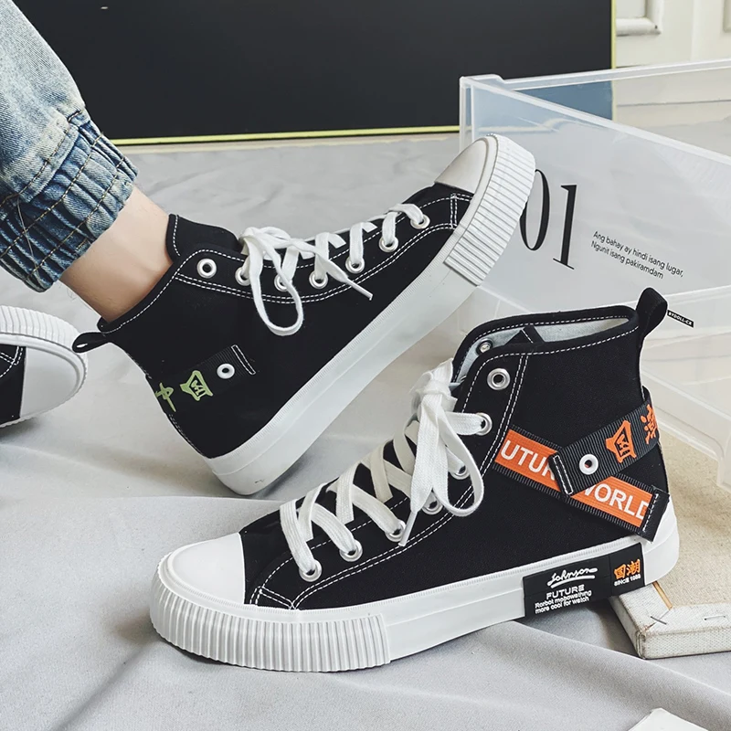 

Men's shoes 2020 Autumn leisure trend versatile tide high top canvas breathable student print graffiti board men's shoes