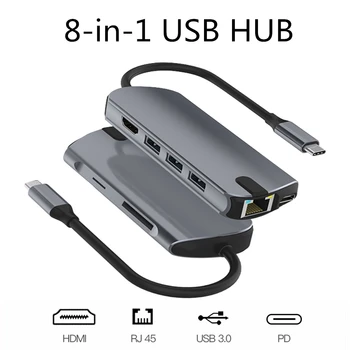 

USB Type C HUB With HDMI RJ45 PD Charge SD Card Reader USB-C Hub Type-C Plitter For Macbook Pro Laptop Accessories Multi HUB