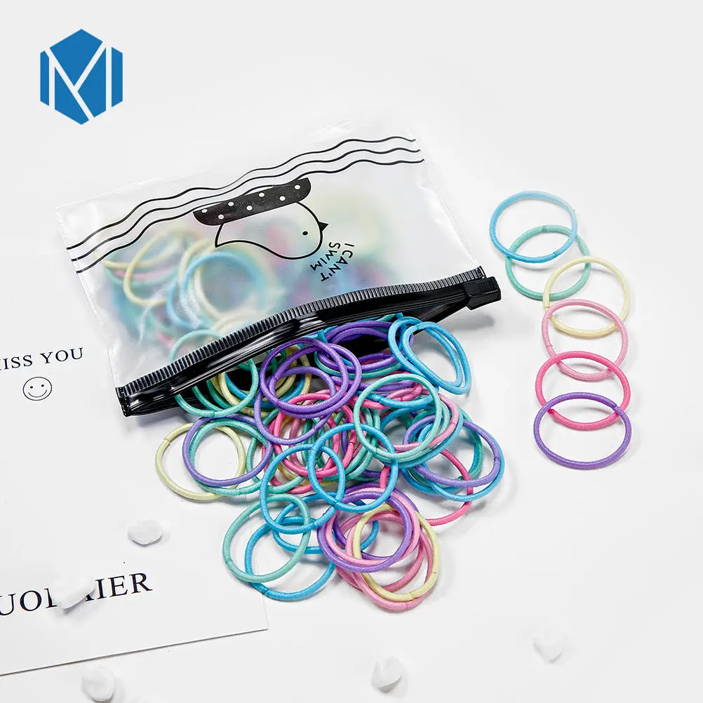 M MISM 100PCS Girls Soft Nylon Headband Scrunchie Rubber Bands Elastic Hair Bands Ponytail Holder Kids Hair Ties Accessories