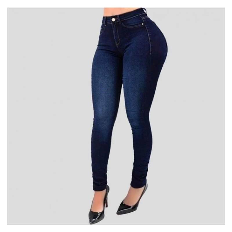 

Stretchy Skinny Jeans High Waist Veste Dark Blue Women Daily Ventilation Explosive Steet Wholesale Summer Casual Fashion