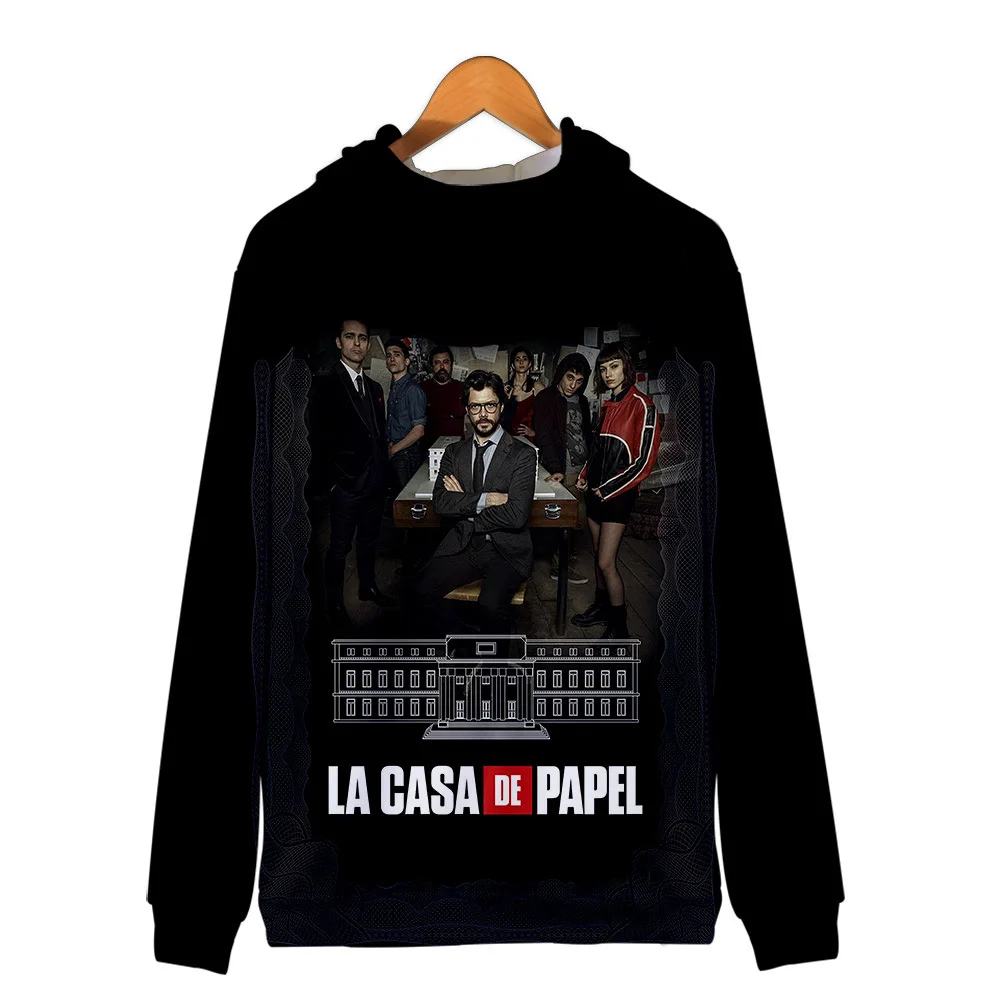 Модные унисекс крутые толстовки с капюшоном на молнии с 3D принтом сериал La casa de papel Money Heist House Of PAPER Свободная одежда