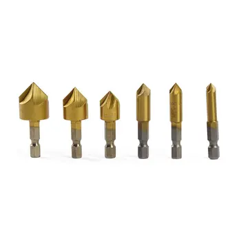 

6 Pcs Chamfer Countersink Set Chamferring Hexagonal Shank Five Edge Five Blade Tools 6mm 8mm 9mm 12mm 16mm 19mm