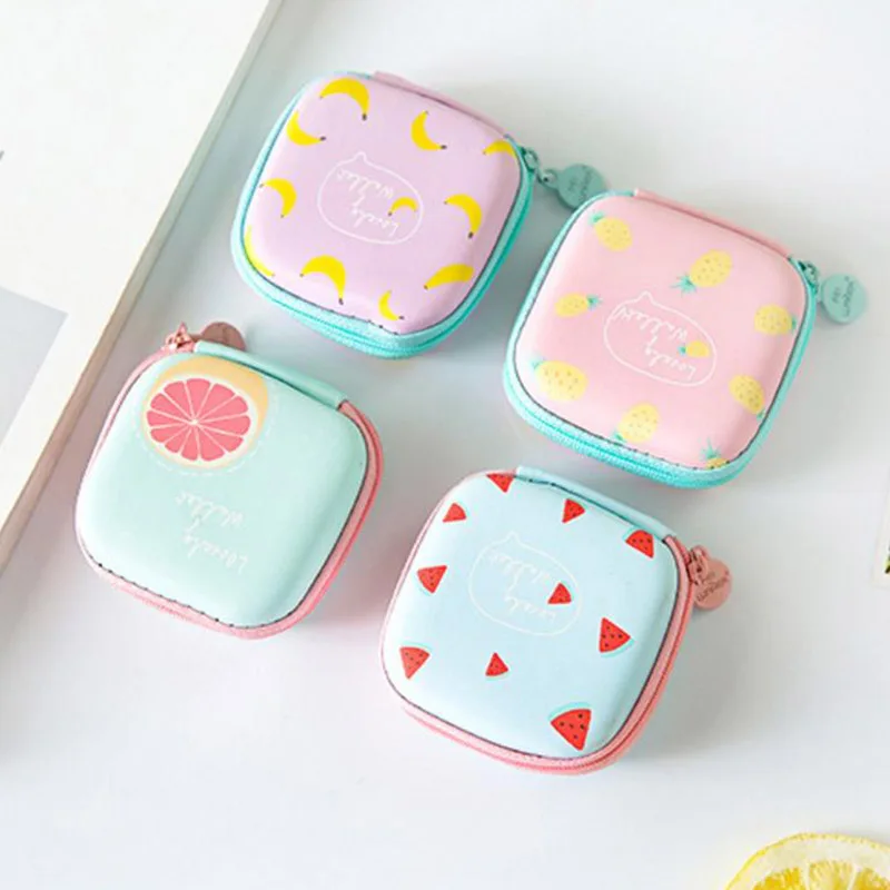 1 шт. мини квадратная монетница мультфильм фрукты Priented наушники из искусственной кожи переносной Жесткий Чехол для женщин девочек милый маленький кошелек для монет Новинка
