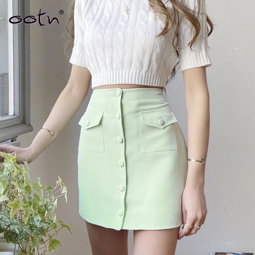 abdomen gusto sufrir Streetwear Falda corta de cintura alta mujeres Sexy moda verde bolsillos  Mini falda botón abajo señoras Casual Primavera Verano faldas - AliExpress  Ropa de mujer