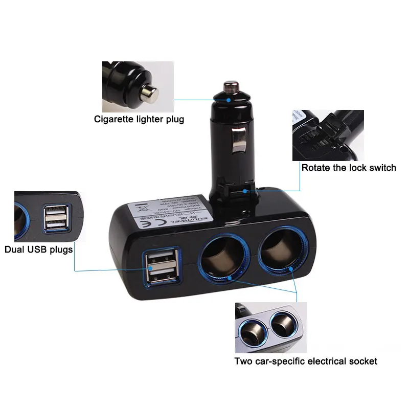 Горячая Новинка Портативный двойной USB розетка для автомобильного прикуривателя Зарядное устройство Черный