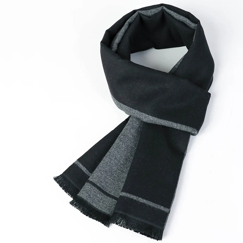 Black gray contrast Шарф мужской зимний тонкий секционный корейский вариант прилива студентов дикий решетчатый воротник подарок на день рождения коробка - Цвет: Black gray contrast