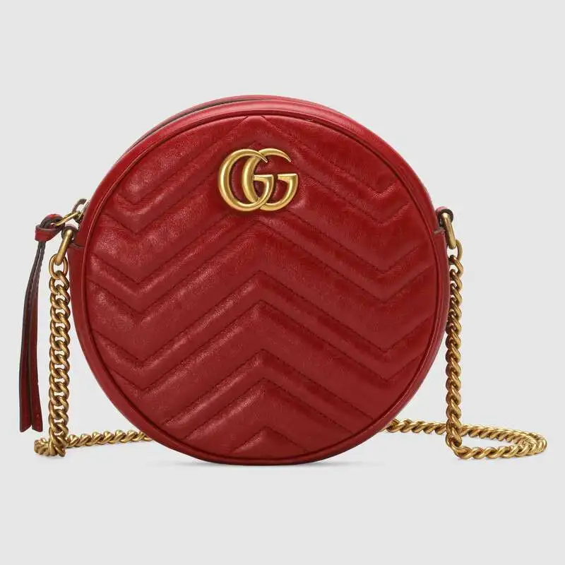Сумка-мешок, роскошная кожаная женская сумка-мессенджер на плечо Gucci GG marмонт, Мини Круглая сумка на плечо, красная, 550154 0OLET 6438 - Цвет: 550154 0OLET 6438