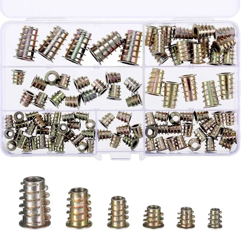 ABSF 100 Pieces M4/ M5/ M6/ M8/ M10 Zinc Alloy Furniture Hex Socket Screw Inserts Threaded Insert Nuts Assortment Tool Kit for W