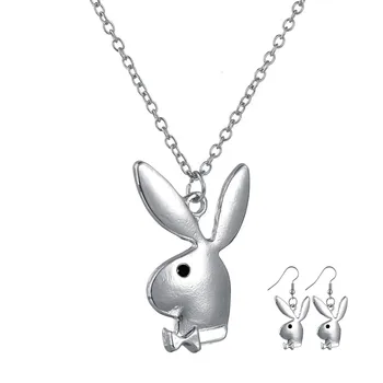 

New 2020 Hit Hip Hop Necklace Rabbit Bunny Pendant Necklace Ear Party Jewelry Collier Femme Dropshopping