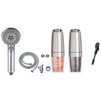 

Gravity Electric Salt and Pepper Grinder Set of 2 with High Pressure 6 Setting Handheld Shower Head