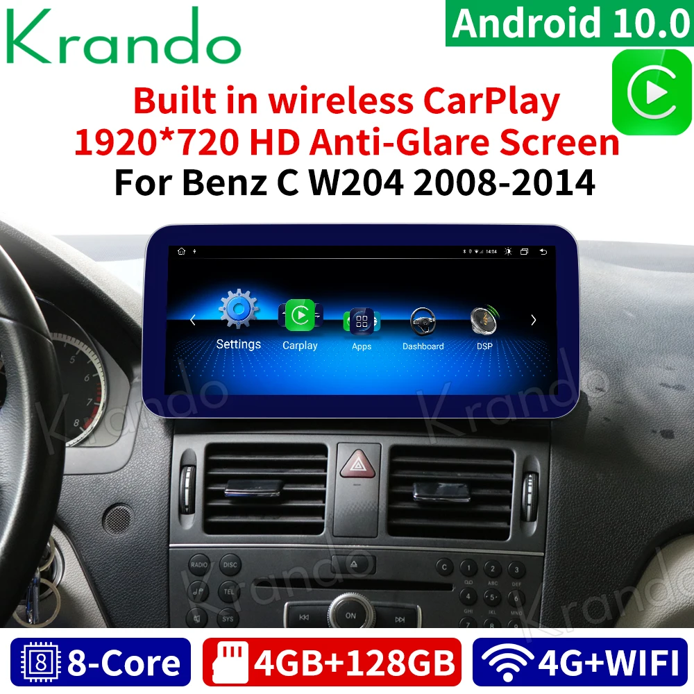 Krando Android 10.0 10.25'' 4G 128GB Car Radio Audio GPS For Mercedes BENZ C W204 C180 C200 C220 2008-2014 NTG 4.0 4.5 Carplay