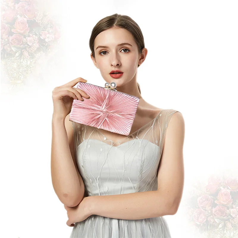 Women Pink Clutch Purse Fashion Fold Evening Bag Elegant Lady Chain Shoulder Bag For Party Banquet ZD1389