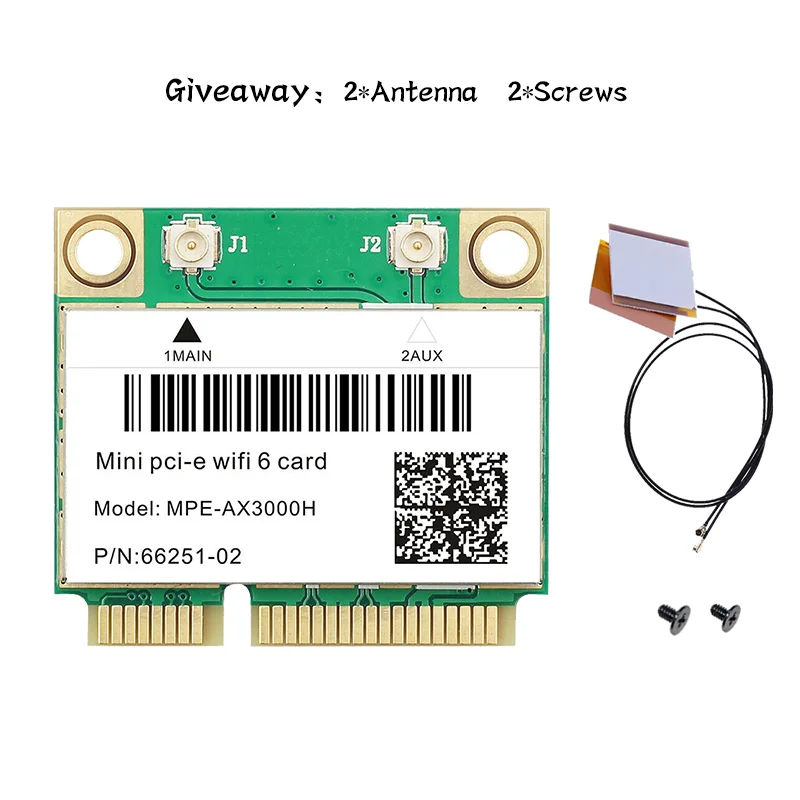 Двухдиапазонный Wi Fi 6 2 4 ГГц/Wi 5 ГГц MPE AX3000H кард 802.11ax/ac Гбит/с Bluetooth 0 Половина mini PCI E