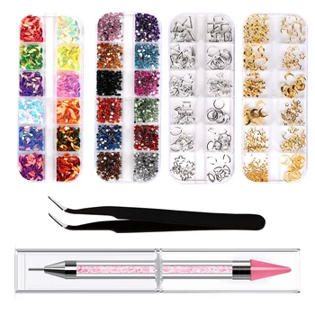

6 Sizes Crystals Nail Art Rhinestones and Clear Crystal Rhinestones with Pick Up Tweezer and Rhinestone Picker Dotting Pen
