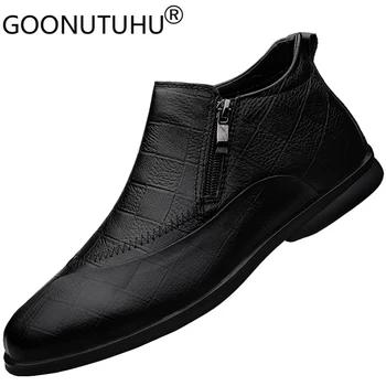 

2020 Style Fashion Men's Shoes Casual Genine Leather Classics Black Brown Derby Shoe Men Youth High Top Waterproof Shoes for Men