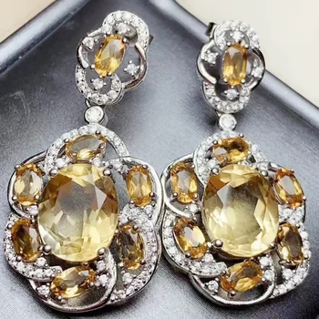 

Per jewelry Natural citrine flower drop earring 4.5ct*2pcs 0.25ct*14pcs gemstone 925 sterling silver Fine jewelry T203276
