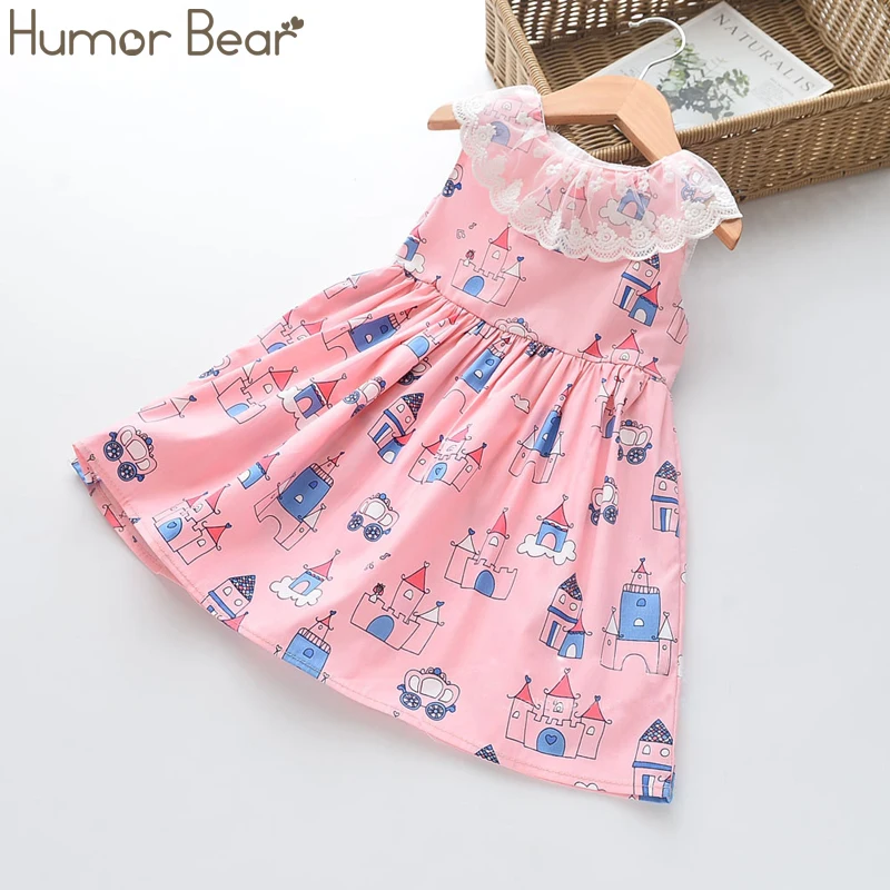 Летнее платье для девочек Humor Bear новый стиль вишневый бант блестки без рукавов