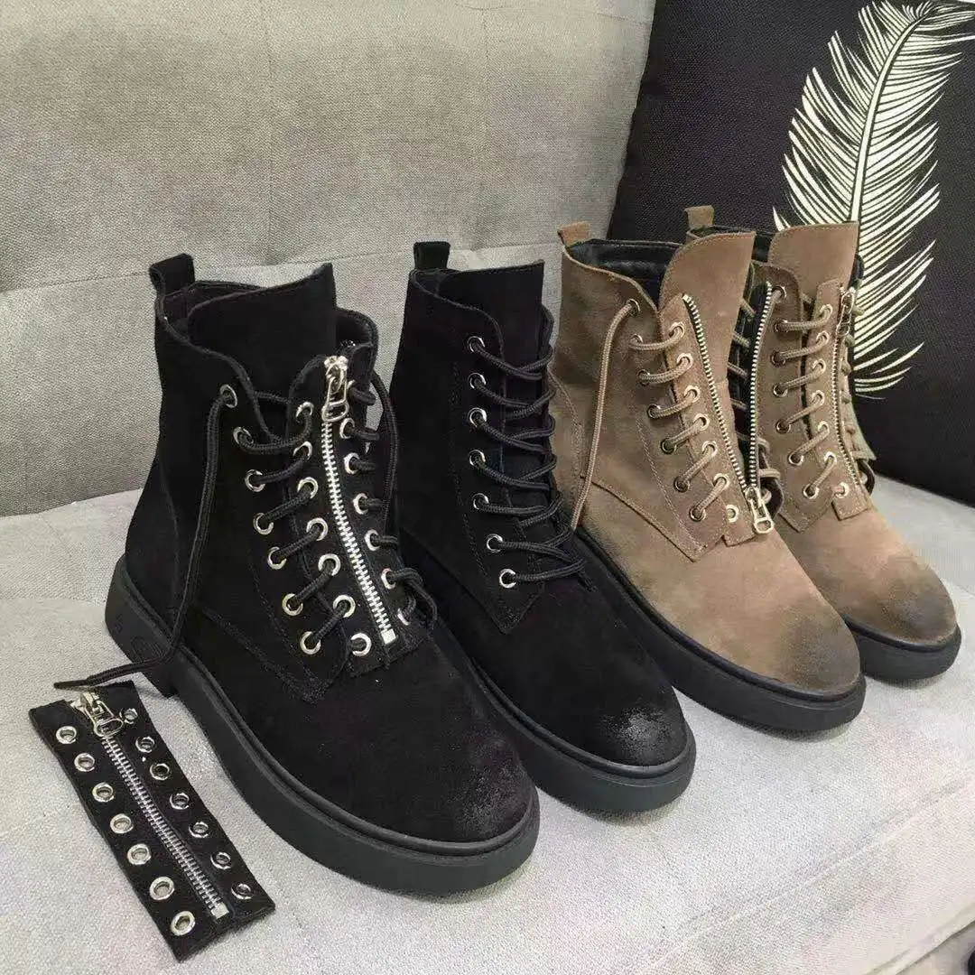 

Martin Boots Women's 2019 Autumn And Winter New Style Retro British Style before Zipper Genuine Leather Biker Boots Online Celeb