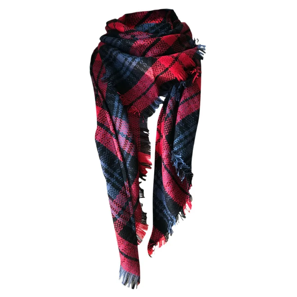 Женский зимний шарф в клетку, цветной двусторонний большой шарф в клетку, модные повседневные кашемировые толстые мягкие Ретро шарфы с кисточками# YL5
