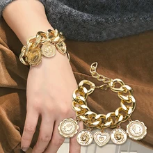 Портрет круг ювелирные изделия из монет звено резные женские панк женские Личности геометрическое сердце ретро золотая цепь кронштейн Мода