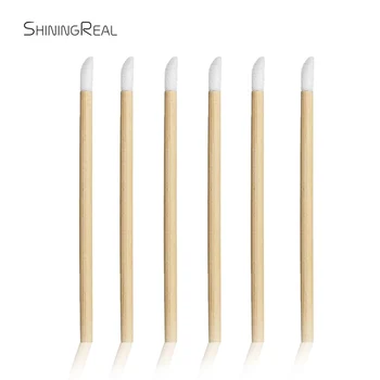 

New Disposable bamboo handle lip gloss brush applicator wands and flocking lipstick brush with eco friendly materials