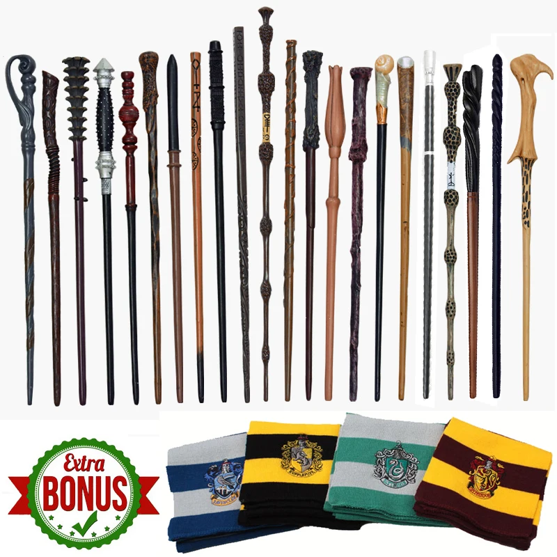 

28 Kind Metal Core Potter Magic Wand Hermione Ron Snape Dumbledore Voldmort Malfoy Magic Wand No Box 1Pcs Harried Scarf as Gift