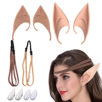 

Besegad 2Pairs Elf Fairy Ears Ears+2Pairs Vampire Dentures Teeth+2PCS Hairbands Halloween Elf Theme Party Cosplay Play Props Toy