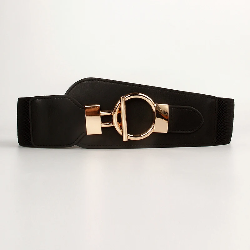 

2022 New Design Waist Seal Women Big Gold Buckle Belt Fashion Wide Elastic Waistbands HOT Black Beige Cummerbunds For Dress Coat