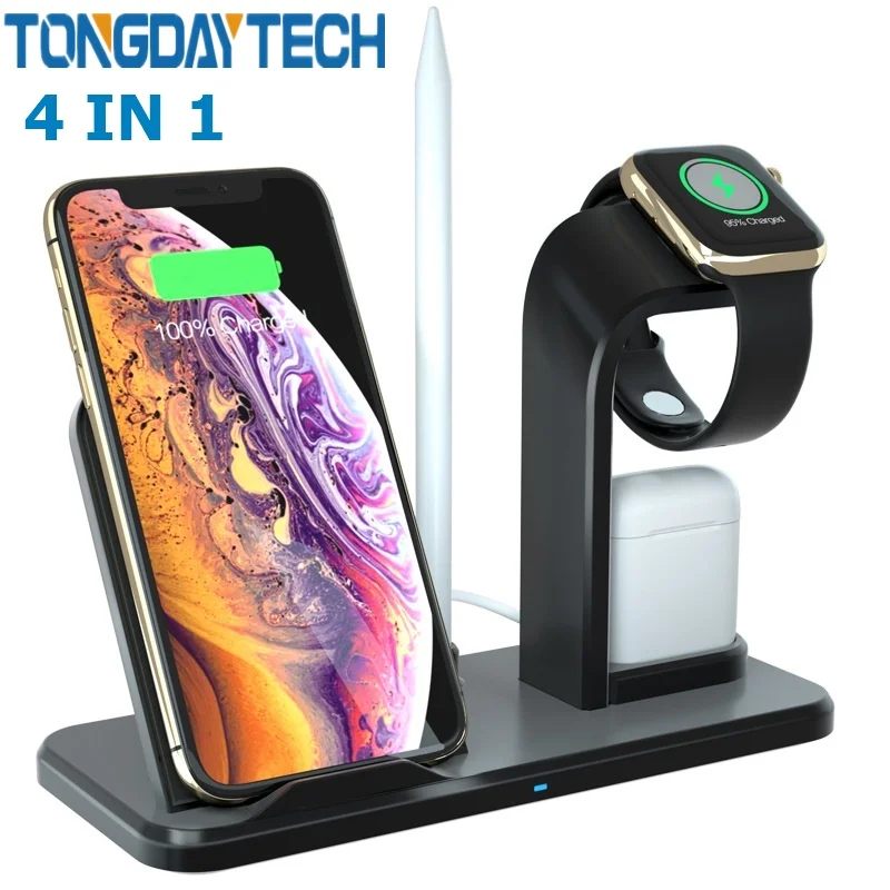 Tongdaytech 10 Вт Qi Беспроводное зарядное устройство для Iphone X 8 XR XS 11 Pro Max быстрое зарядное устройство Быстрая зарядка док-станция для Apple Watch 5 4 3 2 1