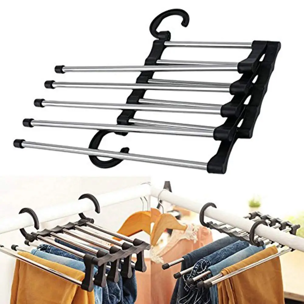 

Multi-Layer Pants Rack Stainless Steel Pants Hangers Folding Storage Rack Space Saver Storage for Trousers Scarf Adjustable.