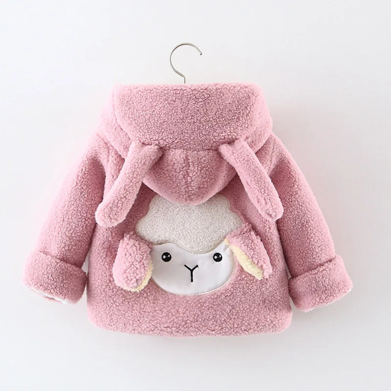 Menoea/куртка для маленьких девочек; зимняя милая детская повседневная верхняя одежда; пальто из плотного флиса; теплые куртки с капюшоном и рисунком овечки для девочек - Цвет: AF225 Pink