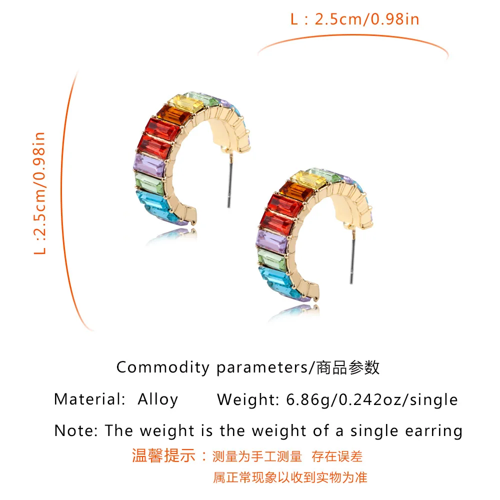 Hoop Earrings VG 6YM Rainbow hoop earrings for Women Colorful Rectangle Cubic Zirconia Earrings Classic Luxury Female Fashion Jewelry