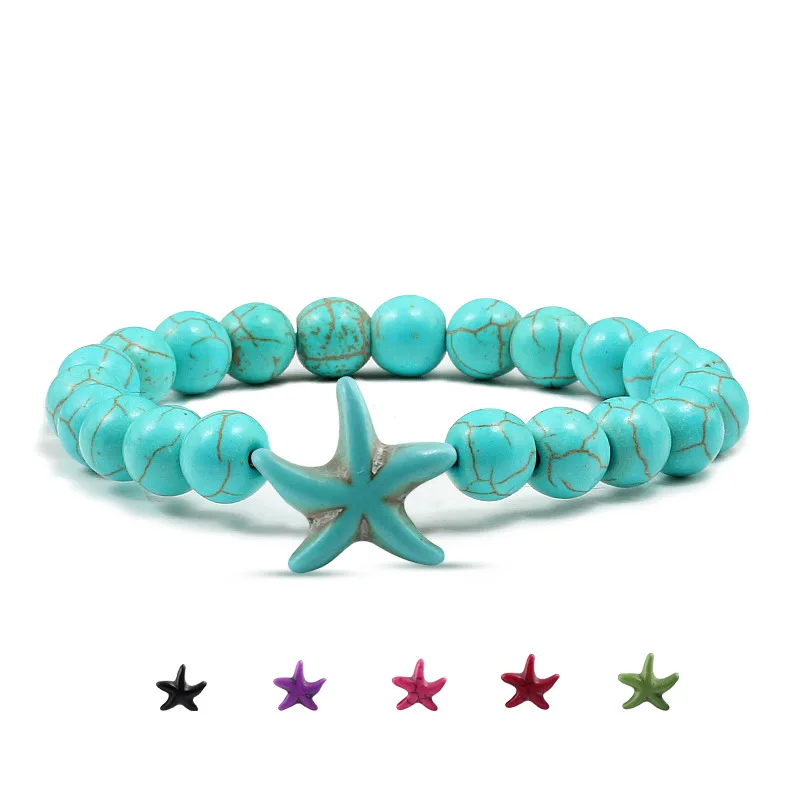Fashion Star Fish Blue Green Turchesi Braccialetti Con Perline Bracciali Beach Charm Jewelry Sea Star Bracciale In Pietra Naturale Coppia Regali