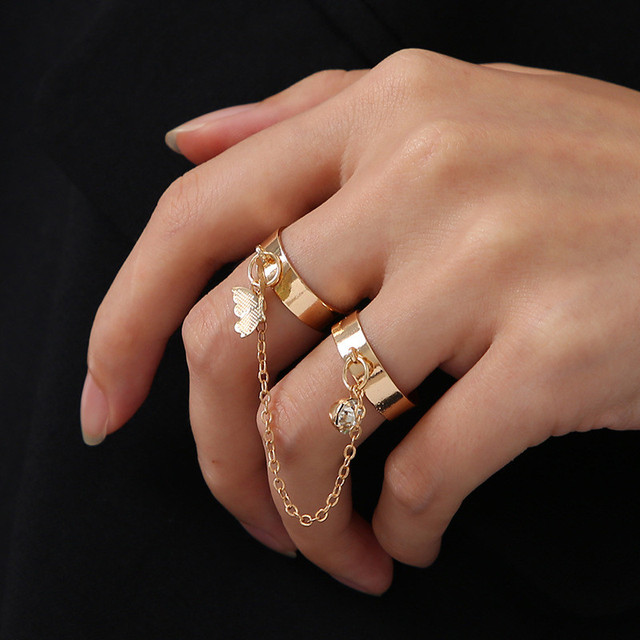 Color Hollowed Heart Shape Open Ring Set Design Cute Fashion Love Jewelry For Women Girl Gifts Adjustable Birthday Party