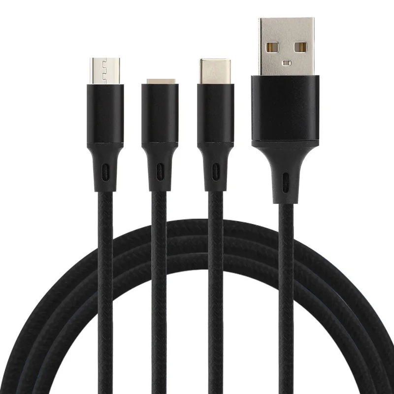 3 в 1 USB кабель для iPhone 6 6S 7 8 X XS зарядное устройство Micro USB кабель для type C USB кабель для телефона Android для huawei samsung - Цвет: Black