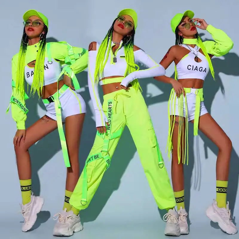 Jazz Dance Costumes Fluorescent Green Stage Hiphop Street Performance