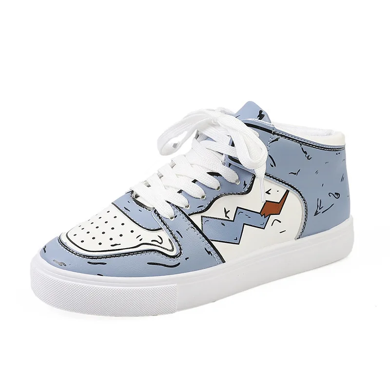 

2019 Spring And Autumn New Style Korean-style Flat Lace-up Hight-top Graffiti WOMEN'S Shoes Online Celebrity Hot Selling Student