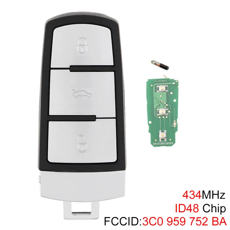 434/433MHz 3 Buttons Keyless Uncut Flip Smart Car Remote Key Fob with ID48 Chip 3C0959752BA for VW Passat B6 3C B7 Magotan CC jingyuqin remote car key case shell with id48 chip for vw volkswagen polo golf seat ibiza leon skoda octavia 0 buttons fob