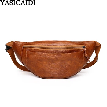 

YASICAIDI 2020 Unisex Vintage Leather Waist Bag Fanny Pack Cell Phone Zipper Purse Women Chest Bag Solid PU Men Hip Belt Bag Sac